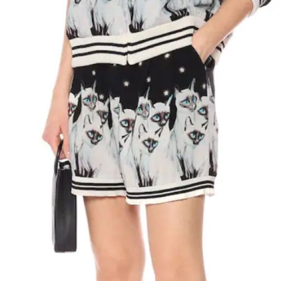 Undercover Pants - Undercover Jun Takahashi Cat Printed Rayon Shorts Black White New Size 2